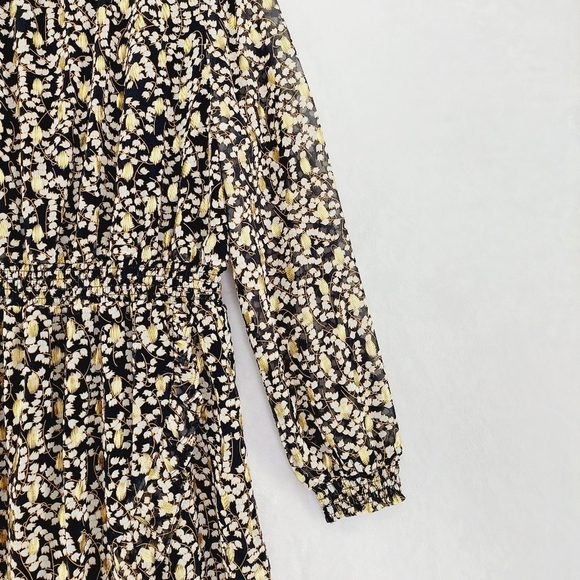 NEW SPANNER Black Yellow Lily of The Valley Print Long Sleeve Midi Dress P722 - Picture 3 of 9